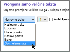 Postavke oblikovanja opisa elemenata u sustavu Windows 8