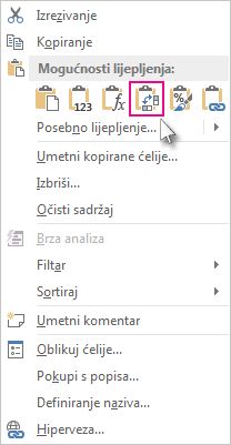 Izbornik Mogućnosti lijepljenja
