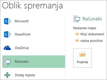 Odabir mogućnosti Mjesto