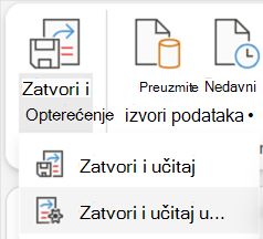 Zatvori & Mogućnosti učitavanja za uređivač Power Query.
