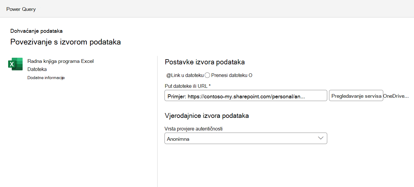 izbornik postavki veze izvora podataka