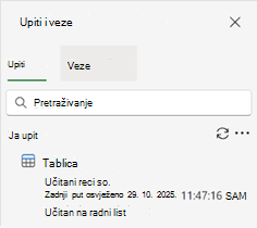 Okno Upiti i veze s jednim upitom i rezultatima.