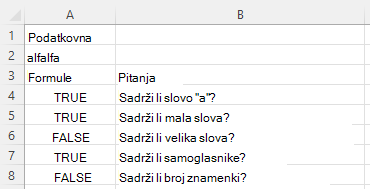 Korištenje funkcije REGEXTEXT za odgovaranje na razna pitanja o riječi lucerna