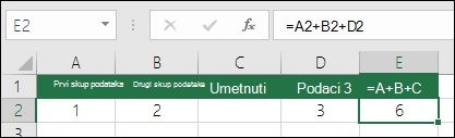 Formule oblika =A+B+C neće se ažurirati prilikom dodavanja redaka