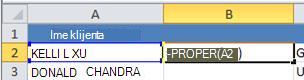 PROPER function in cell B2