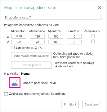 Dijaloški okvir Prilagođene mogućnosti karte