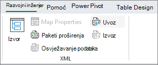 XML commands on the Developer tab