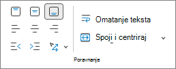 Snimka zaslona koja prikazuje poravnanje teksta.