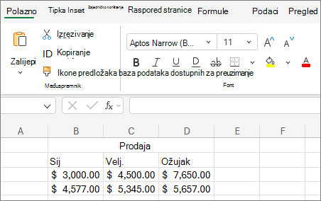 Snimka zaslona na kojoj se prikazuje donji popis za odabir druge veličine fonta.