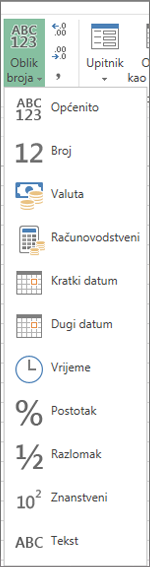 Dostupni oblici brojeva