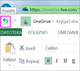 gumb za poništavanje akcije