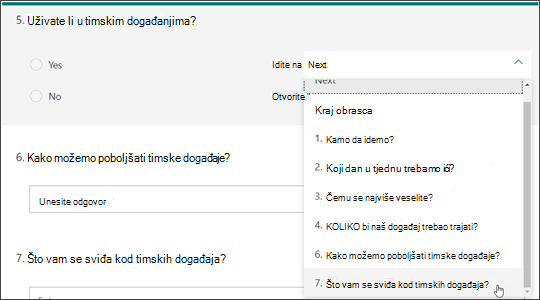 Napravite grane na druga pitanja na temelju odgovora na drugo pitanje