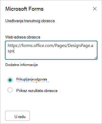 Adresa obrasca automatski će se popuniti u polju web-adrese obrasca.