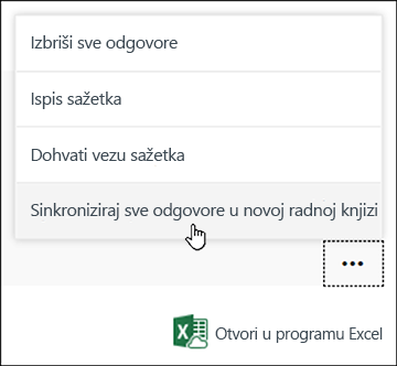 Mogućnost sinkroniziranja svih odgovora u novoj radnoj knjizi na servisu Microsoft Forms