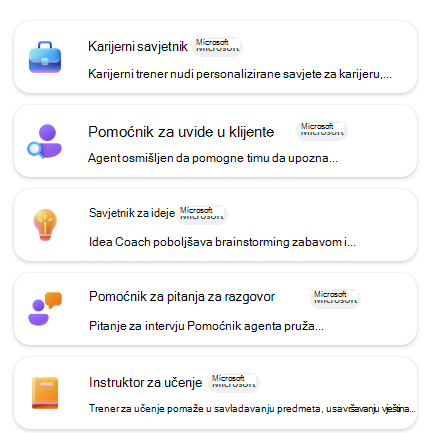 Popis ugrađenih agenata za predloške