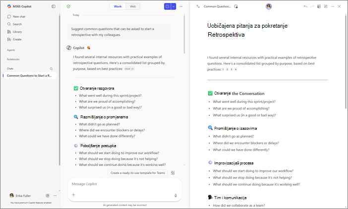 Usporedni prikaz stranica značajke Copilot Chat i rješenja Copilot u aplikaciji Microsoft Copilot.