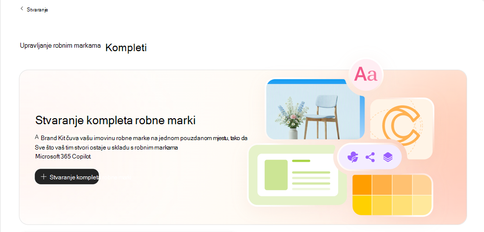 Snimka zaslona koja prikazuje komplet robne marke.