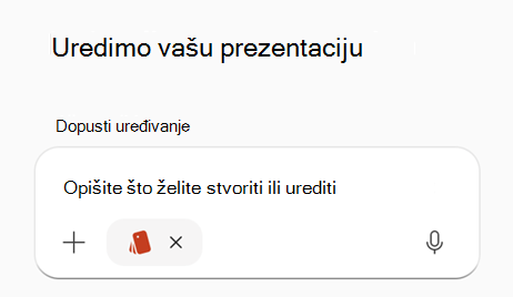 Snimka zaslona okvira upit za Copilot s odabranim kompletom robne marke u programu PowerPoint.
