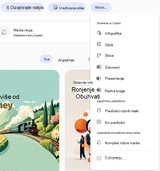 snimka zaslona korisničkog sučelja za odabir kompleta više od robne marke u aplikaciji Microsoft Copilot.