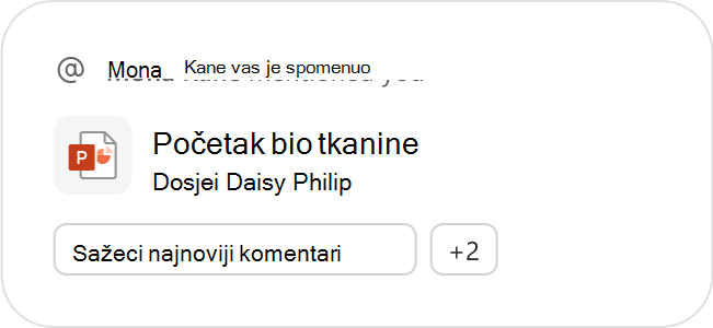 Datoteka programa PowerPoint istaknuta je kao preporučena datoteka zajedno s predloženim upitima za Copilot za daljnje radnje.