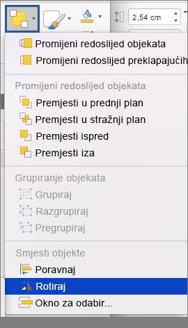 Gumb Rotiraj na izborniku Razmjesti