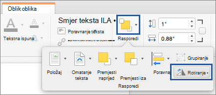 Gumb Rotiraj na izborniku Razmještaj