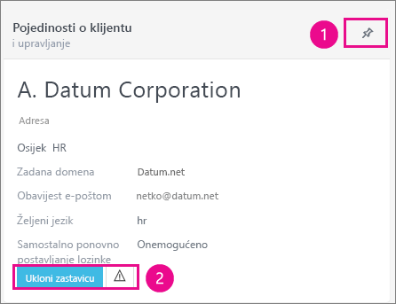 Na kartici s detaljima o klijentu možete prikvačiti ili označiti klijenta.