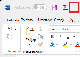 Slika ikone alatne trake za brzi pristup iznad vrpce
