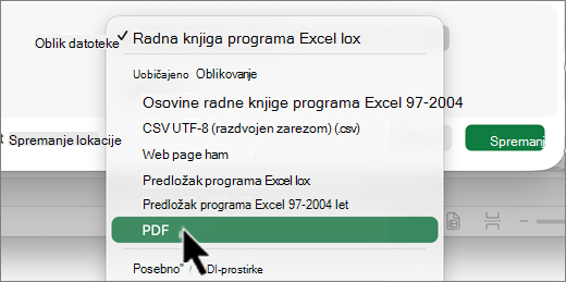 Snimka zaslona odabira vrste datoteke za Mac.