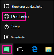 Otvaranje odjeljka Postavke na izborniku Start u sustavu Windows 10