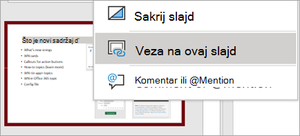 Prikazuje Veza na ovaj slajd Izbornik koji se otvara desnim klikom miša