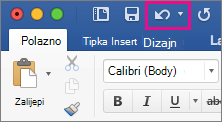 Naredba Poništi istaknuta je na vrpci.