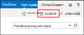 Pratite web-mjesto sustava SharePoint Online i dodajte vezu na svoju stranicu Web-mjesta u sustavu Office 365.