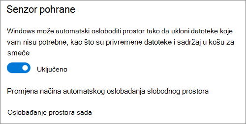 Uključivanje/isključivanje značajke Pohrana u sustavu Windows 10 za aktiviranje značajke Senzor pohrane