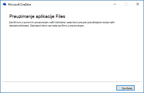 Konačni dijaloški okvir za popravak sinkronizacije servisa OneDrive za tvrtke
