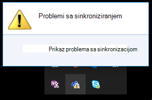 Početni dijaloški okvir za probleme pri sinkronizaciji koji se prikaže kada kliknete ikonu oblaka