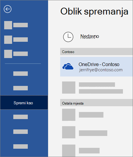 Spremanje datoteke iz programa Word na servis OneDrive za tvrtke