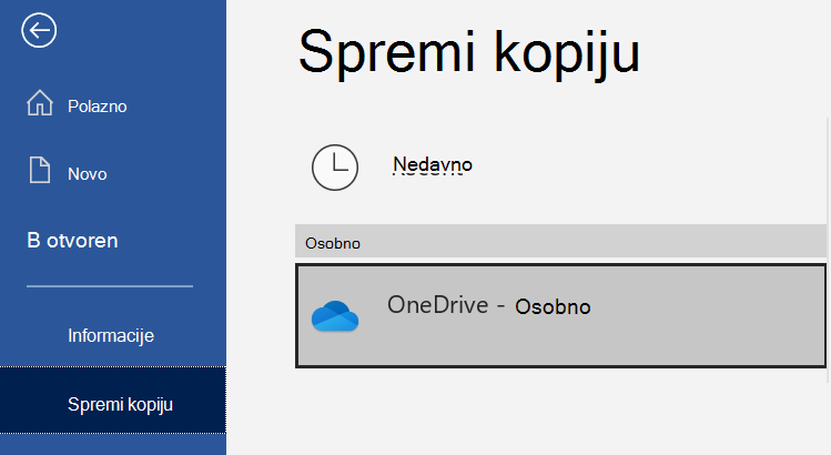 Popis mjesta na stranici Spremanje kopije dokumenta programa Word.