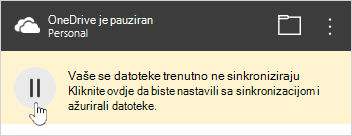 Gumb pauziran na servisu OneDrive