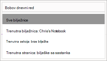 Prilagodba opsega pretraživanja u programu OneNote za Windows 10.