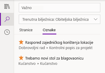 Rezultati pretraživanja oznaka u aplikaciji OneNote za Windows 10