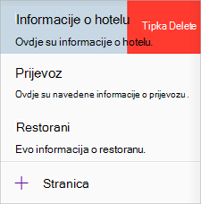 Brisanje stranice u aplikaciji OneNote za iOS
