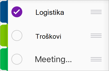 Odabir sekcije koju želite premjestiti u drugu bilježnicu