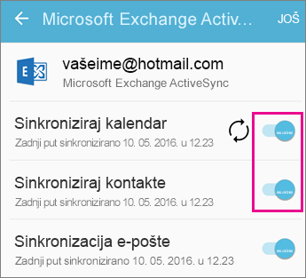 Provjera postavki sinkronizacije