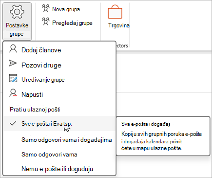 Na vrpci odaberite Postavke grupe, a zatim odaberite stavke koje želite pratiti ili poništiti
