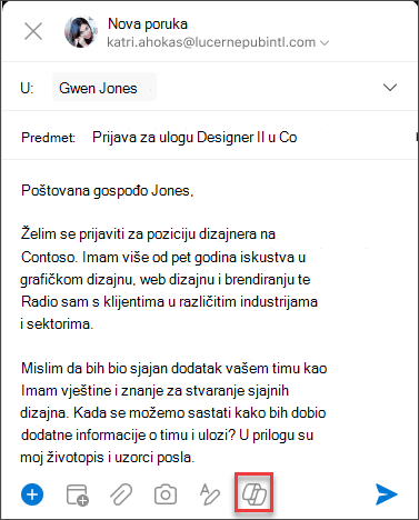 Ikona rješenja Copilot na izborniku za sastavljanje za iOS