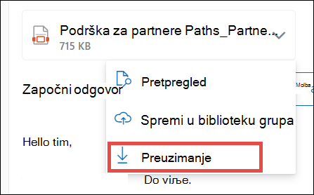 Preuzimanje privitka za novi Outlook