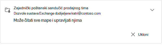 Kartica zajedničkog poštanskog sandučića proširenog prodajnog tima