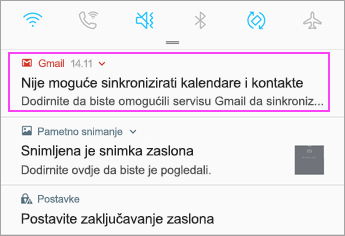 Otvaranje trake s obavijestima
