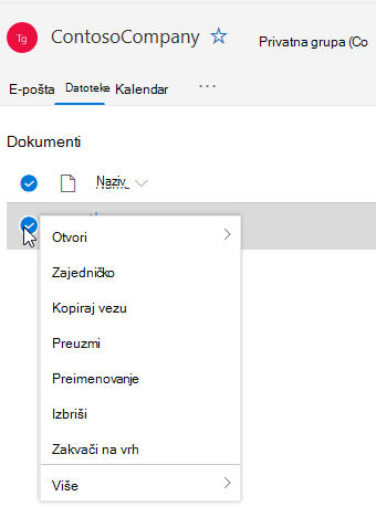 Prikaz mogućnosti Izbriši i Preimenuj datoteku